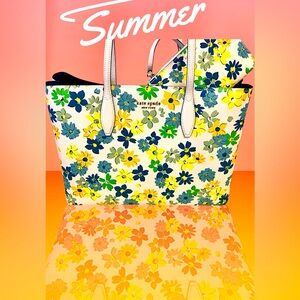 Kate Spade NWOT Tote & Wristlet Set Cheery white w/Floral yellow blue green